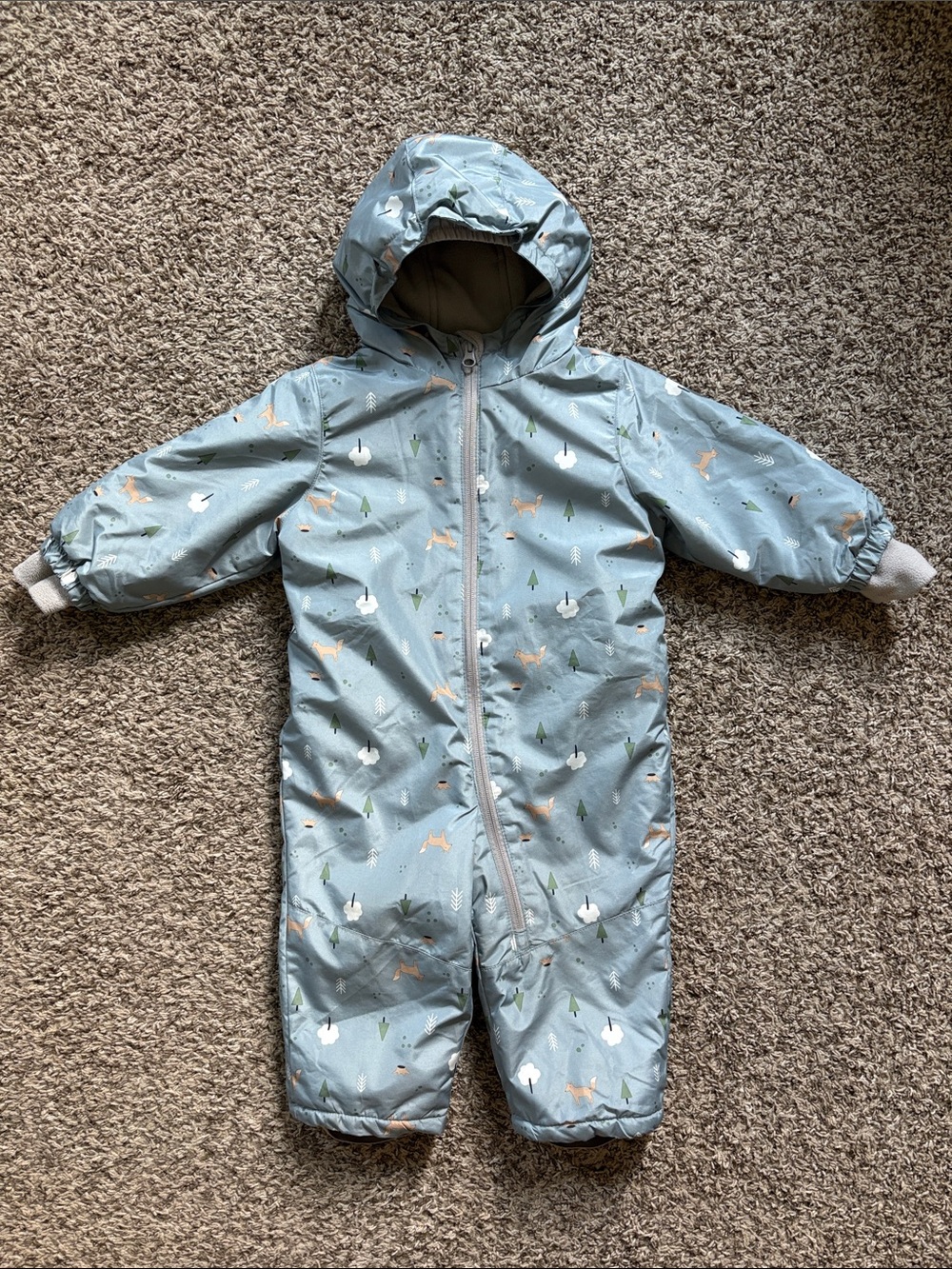 LUPILU size 12-18 Month Snowsuit, Blue with Woodland Fox Print